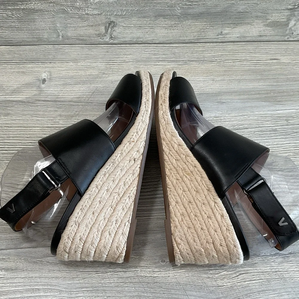 Vionic Brooke Black Leather Espadrille Wedge Beautiful Sandals Women's Size 10 M